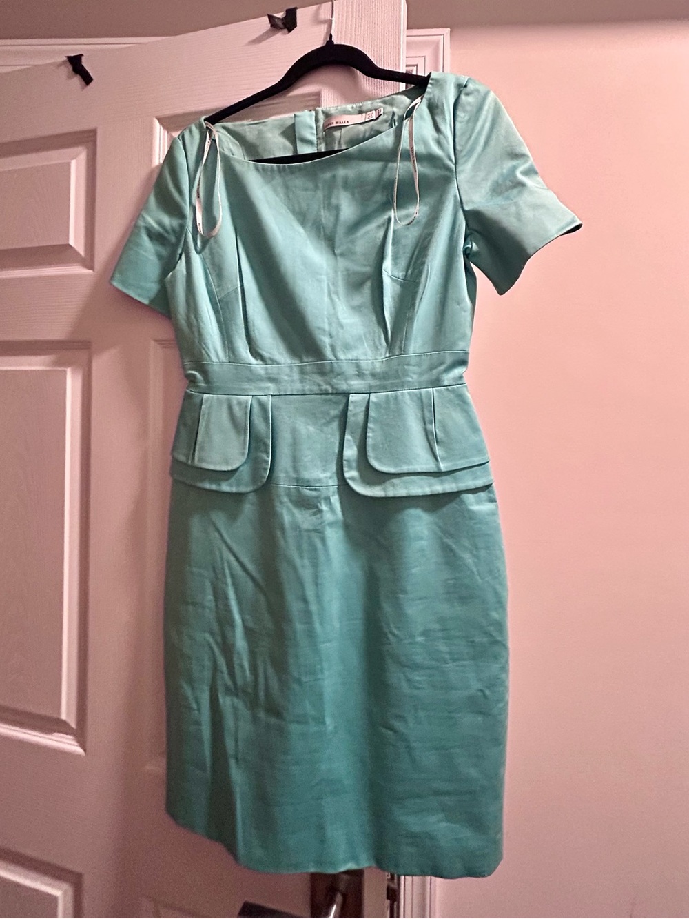 Karen Millen Aqua Sheath Dress with Peplum Pockets